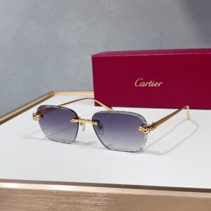 Cartier CT7450S rimless sunglasses with grey gradient lenses and gold-tone panther temples