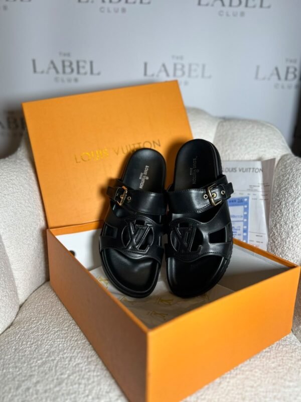 Louis Vuitton LV buckle slides in black leather