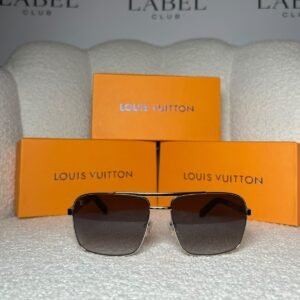 Silver double-bridge navigator sunglasses with brown gradient lenses