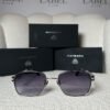 Silver rounded square sunglasses with smoke purple gradient lenses