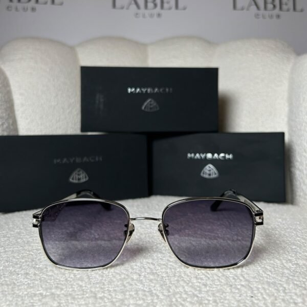 Silver rounded square sunglasses with smoke purple gradient lenses