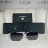 Silver rimless angular sunglasses with smoke gradient lenses