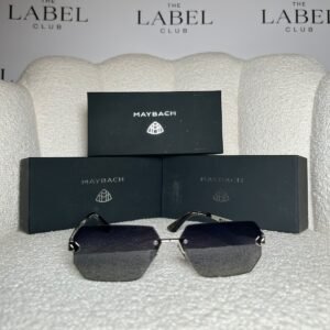 Silver rimless angular sunglasses with smoke gradient lenses