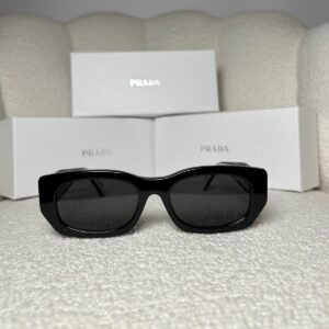 Black rectangular sunglasses with dark grey lenses