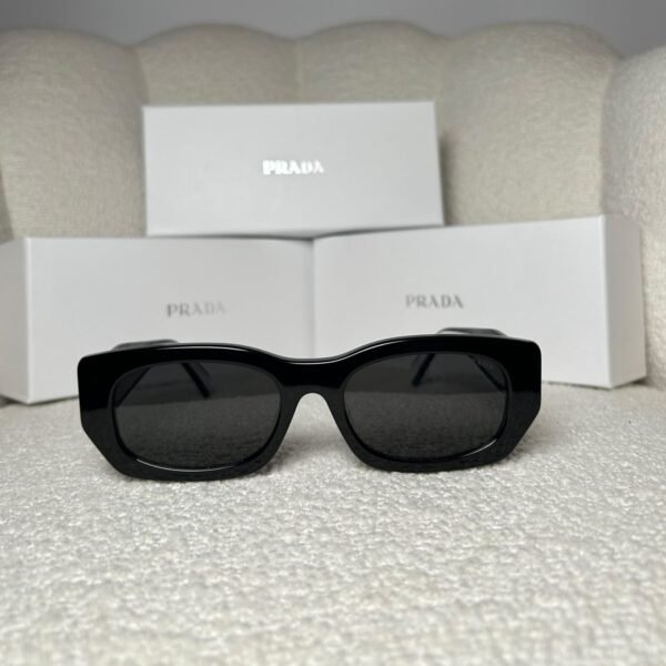 Black rectangular sunglasses with dark grey lenses