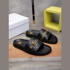 Versace Greca Medusa Slides — Black / Gold