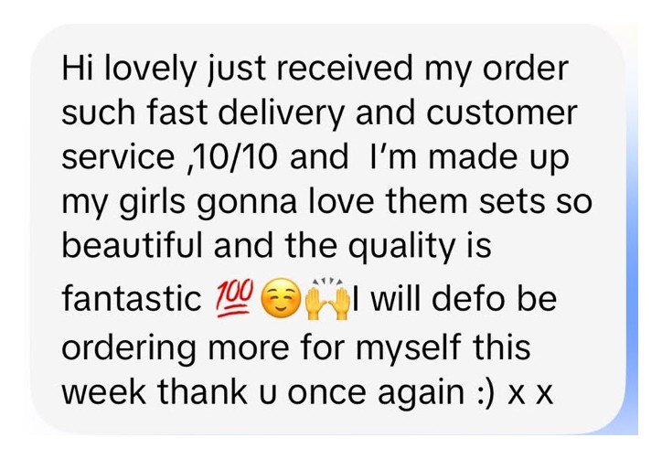 Customer message: fast delivery and customer service 10/10, the quality is fantastic