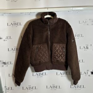 Alo sherpa fleece jacket in brown, front
