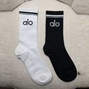 Alo unisex half-crew socks, white and black pair