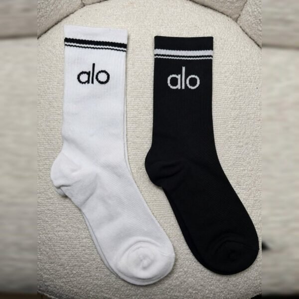 Alo unisex half-crew socks, white and black pair
