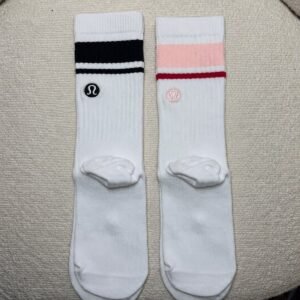 Lululemon Daily Stride crew socks, black stripe and pink pair